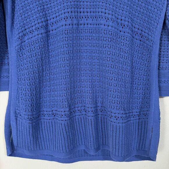 Talbots Blue Open Knit Half Sleeve V-Neck Pullover M - Picture 3 of 5